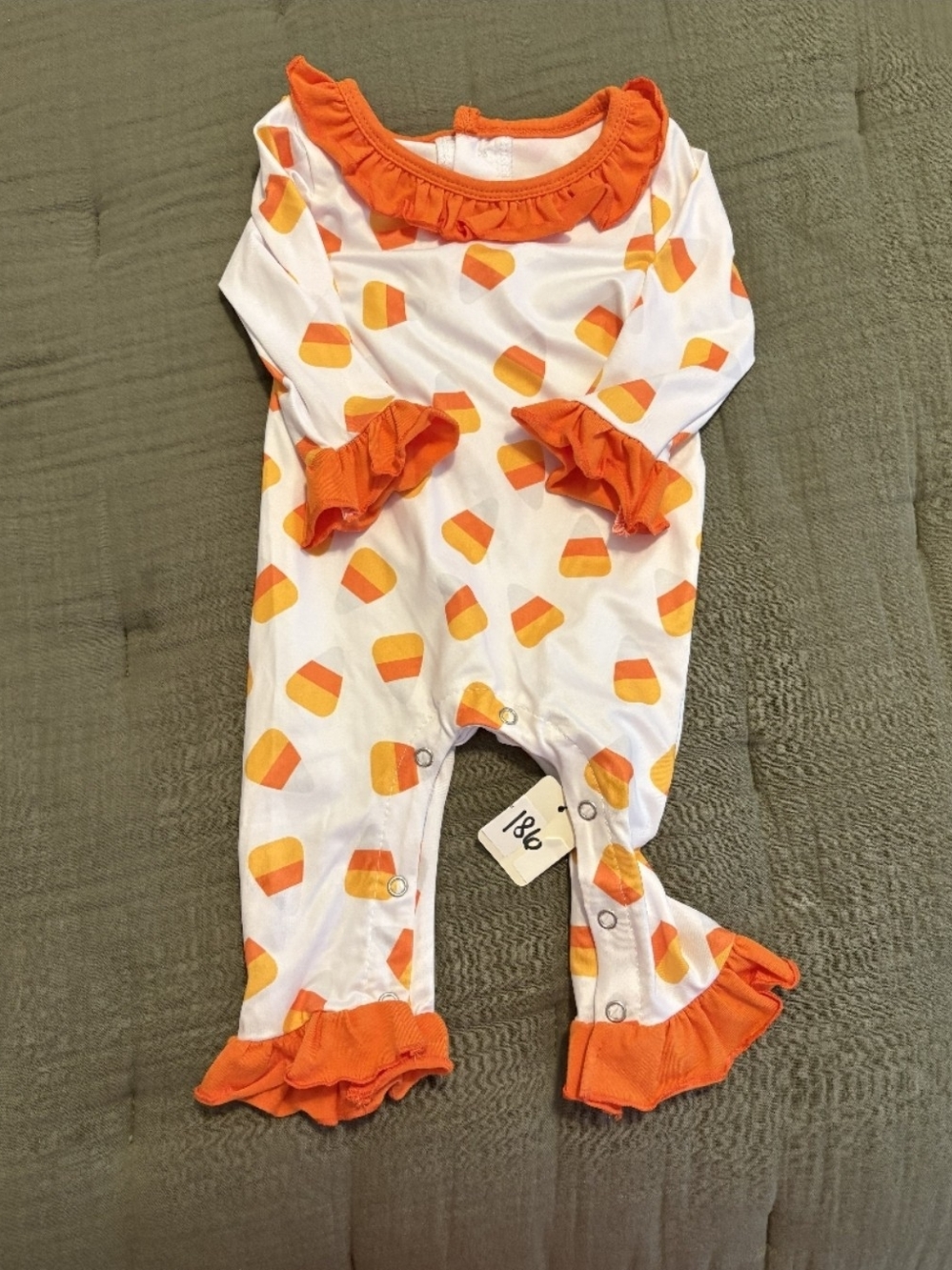 Candy Corn Print Ruffle One-Piece - Orange & White